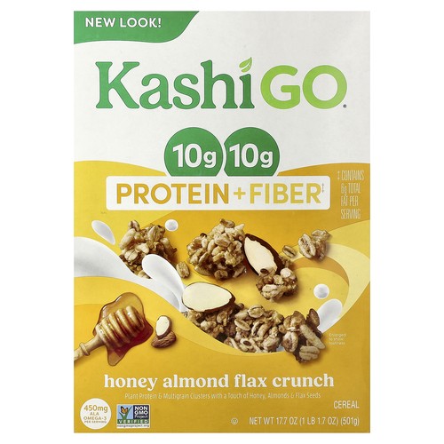 GO®, Protein + Fiber Cereal, Honey Almond Flax Crunch, 17.7 oz (501 g)