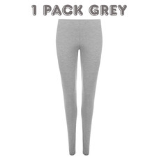 Leggings Cotton Plain Full Length Black UK Size 6 - 30 Womens Ladies Girls