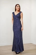 NWT Jade Couture MOB Mother of the Bride Sequin Fit Flare Navy sz 12 K238073