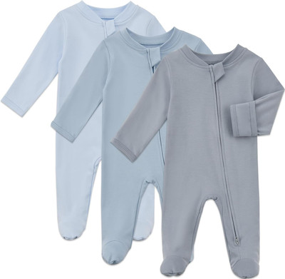 Baby Organic Cotton Footed Pajamas Zip up Preemie Newborn One Piece Long Sleeve 