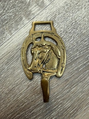 Massiver Messing Pferdekopf Hufeisen Wandhaken Vintage Reitsport Garderobenhaken
