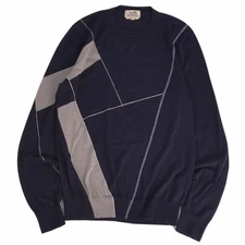 Hermes Knit Sweater Long Sleeve Cashmere Wool Top Men M Navy Used MOLO-0