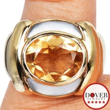 Estate Citrine Mother of Pearl 10K Yellow Gold Silver Cocktail Ring 12.8 Gr NR