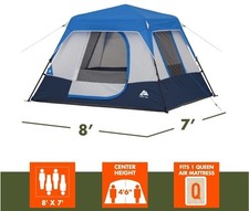 Ozark Trail 8'x7' 4-Person Instant Cabin Tent w/ LED Lighted Hub & 60 Sec Setup