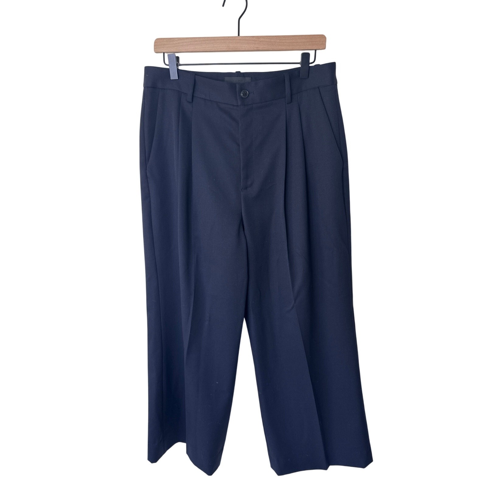 NILI LOTAN 100% Virgin Wool Pleated Wide Leg Pants Navy Blue Size 10