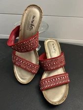Coach and Four Vander Women's 7M Red Studded Embellished Wedge Sandals Shoes