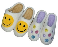 NWT Lot of 2 Womens Slippers Smiley Face Multi Retro Flower Power