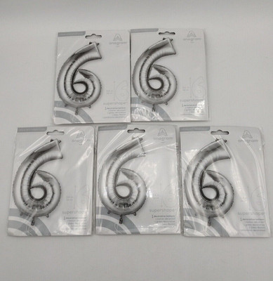 10 x RIESIGER SILBER FOLIENBALLON ZAHL 6 86cm GROSS GEBURTSTAG PARTY BALLON