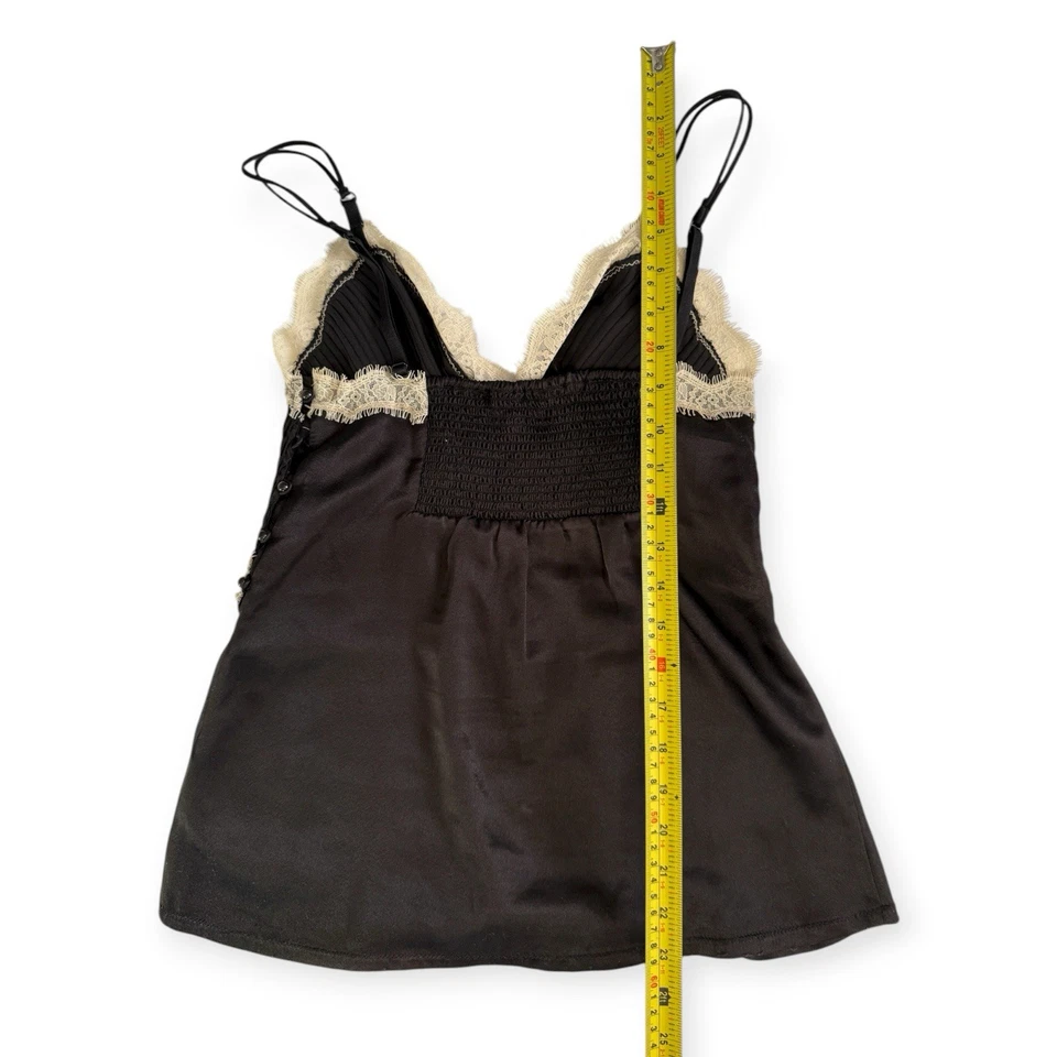 Vintage Guess Satin Lace Black Cream Cami Top Lace Trim Floral XS Y2K Fairy - Image 4 of 4