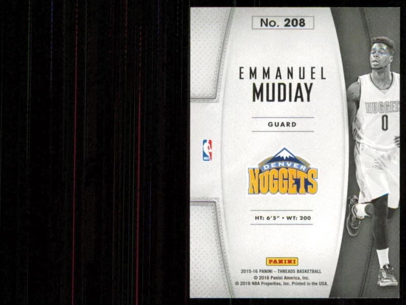 2015 PANINI THREADS EMMANUEL MUDIAY 208 MINT RC LEATHER DENVER NUGGETS - Image 2 of 2