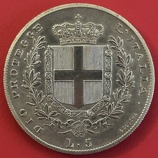 VITTORIO EMANUELE II ( 1859 ) • Moneta LIRE 5 • Dio Protegge L’Italia • BB