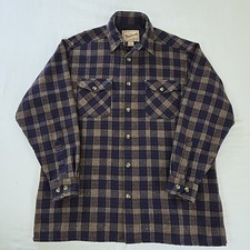 VTG 90s Woolrich Wool Plaid Flannel Field Shirt Jacket Men's XL Heavyweight Navy