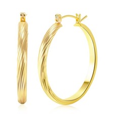 14K Gold Hoop Earrings For Women Trendy 14K Gold Earrings Classic Line Shiny ...