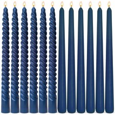 6 Pack Navy-Blue Taper Candles and 6 Pack Spiral Candles Set 10 Inch Elegan...