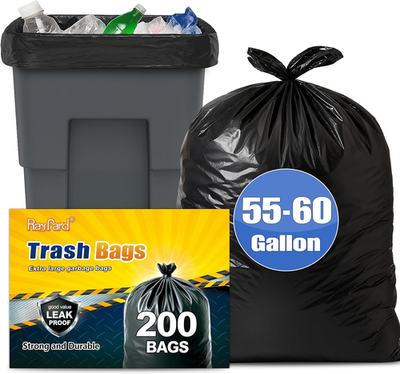 #ad 55 60 Gallon Black Trash Bags 200 Bags by Extra Large Multi Use Heavy Duty Comm $119.00