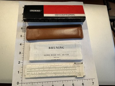 Vintage CHARLES BRUNING 68-5 - 5'' Slide Rule w/ Original Leather Case ~ USA Made
