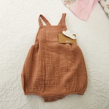 NWT ANGEL DEAR 3/6 MONTH BROWN POCKET SUNSUIT ROMPER