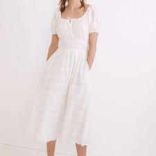 Madewell Sophia Midi Dress in Seersucker Check White Size M