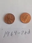 1964 P+D Lincoln Cents Brilliant Uncirculated 2-Coin Set. Red