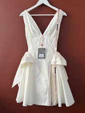House Of CB Amalia White Corset Mini Dress Longer Length Deep V Elegant