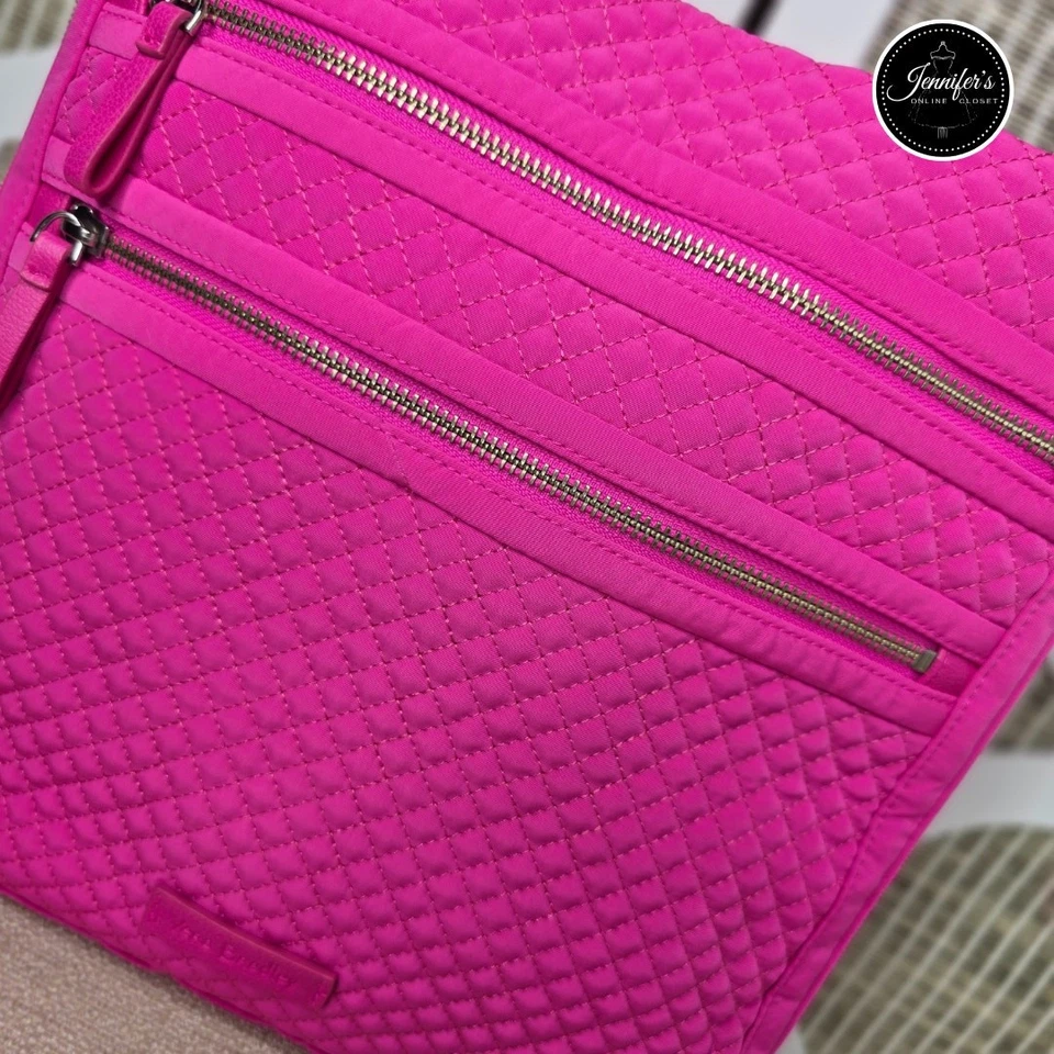 Bandolera Vera Bradley Rosa Magenta Acolchada Triple Cremallera Hipster Foto 2 de 4