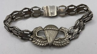 WW2 Sterling? Paratrooper Bracelet 7.5” Jump Wings Marked London