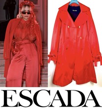 Escada 2018 Red Logo Trench Coat 32 34 36 2 4 6 Jacket Top Belt Bow S M
