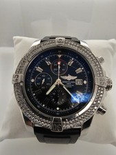 breitling super avenger A13370 Customized With Diamonds Black Dial Rubber Band 3