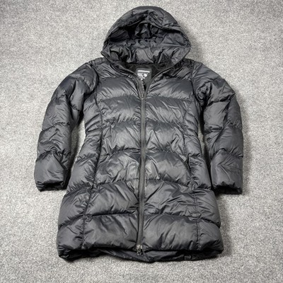 Mountain Hard Wear Down Puffer Coat Womens Medium Black Hooded Fleece Lined