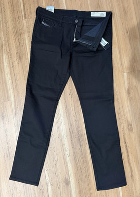 Diesel Men's Black Super Slim Skinny Stretch Denim Jeans Dark Wash 5-Pocket Logo