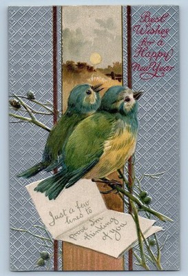 New Year Postcard Song Birds Full Moon Clapsaddle c1910's Unposted Antique