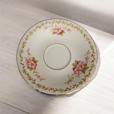 Sutherland China Pink Floral Gold Trim Bone China Saucer Set of 5 England
