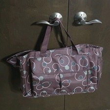 Brown/Gray Geometric Print Diaper Tote Bag with Outer Pockets  Shoulder Straps