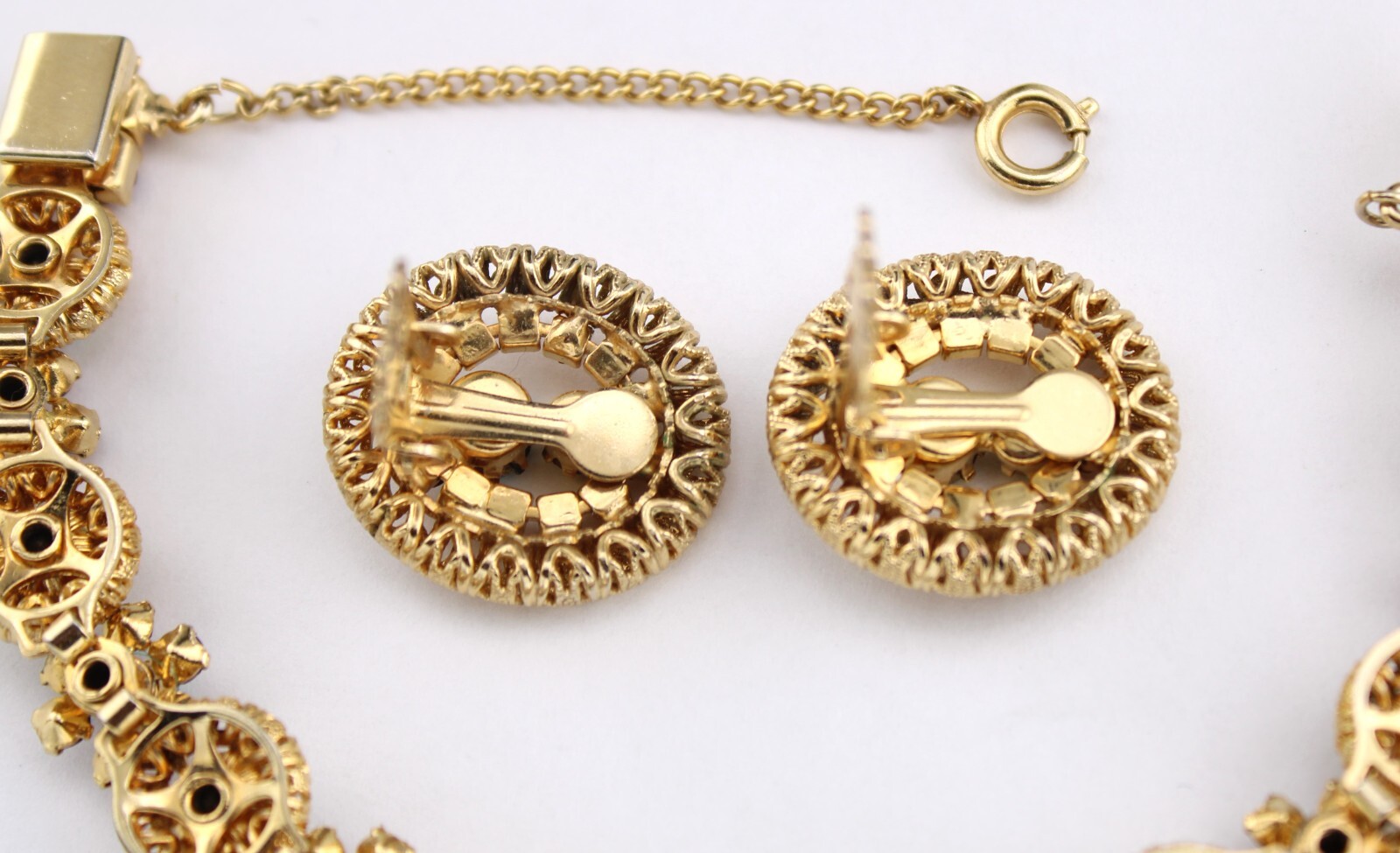 Antique Turquoise Ruby Rhinestone Gold Filigree N… - image 9