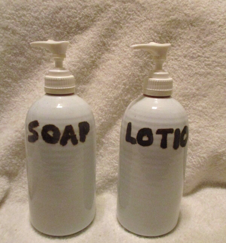 Vintage~Don Brimberry Pottery~Soap & Lotion Dispensers~Signed~Not Used - Picture 3 of 17