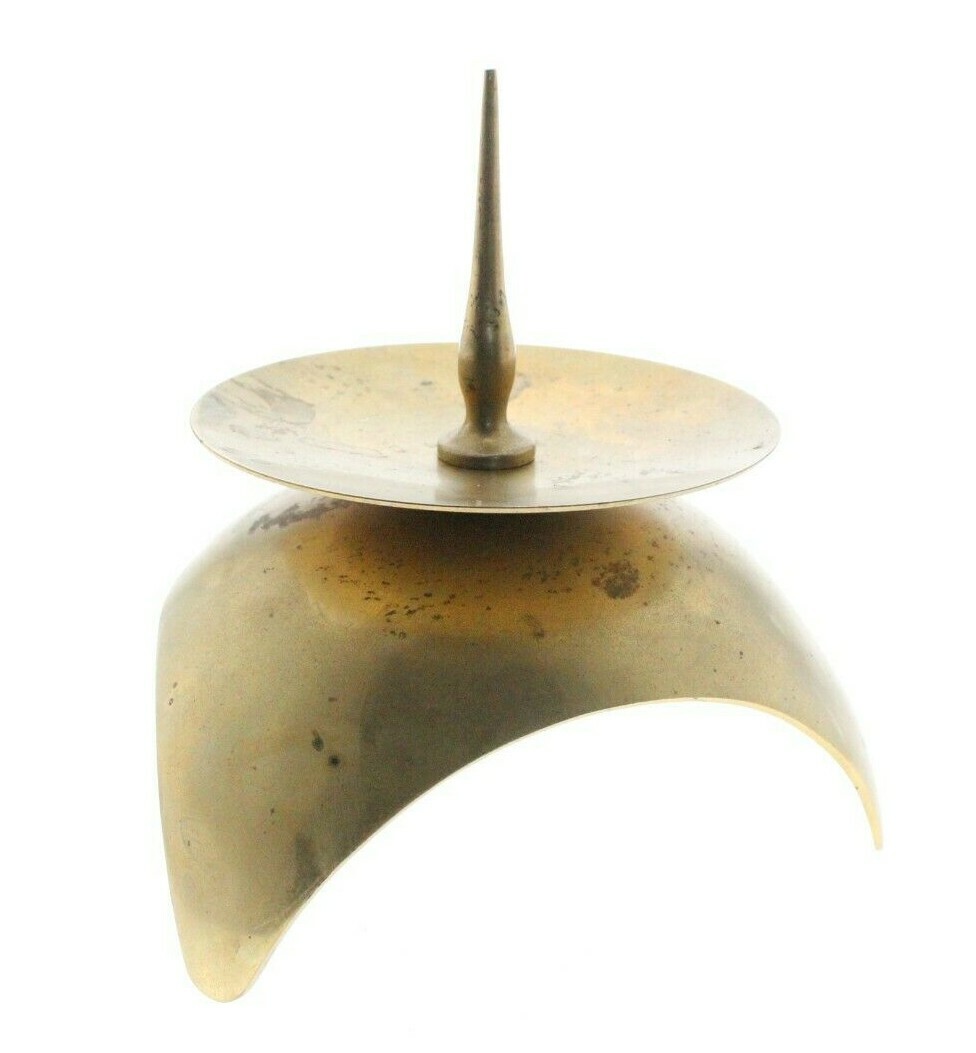 Pair Vintage 60s Atomic Solid Brass Candle Holders Tripod Mid Century Brutalist