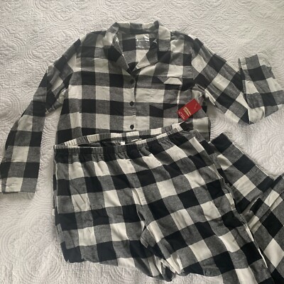 Jammies For Families Women’s XXL Buffalo Plaid Black White Pajamas Set 2XL 