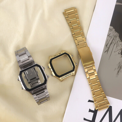 Metal Watch Strap + Modified Stainless Steel Case Cover For Casio AE1200