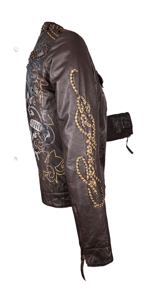 ED HARDY by Christian Audigier LEATHER JACKET coat M biker MOTOR