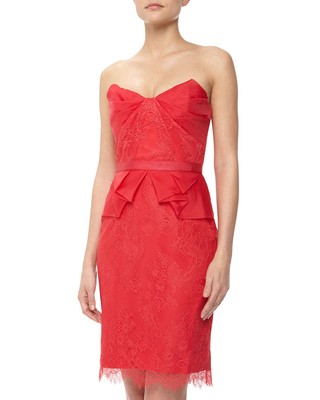 marchesa notte red floral lace dress