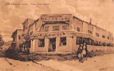 Hotel Don Fernando de Taos NM now Hilton Southwest Art Drawing Vtg Postcard D29