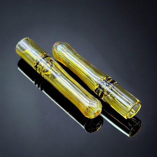 2 Pack Golden Glass Tobacco Pipes - Glass One Hitter Chillums Pipes - Picture 2 of 4