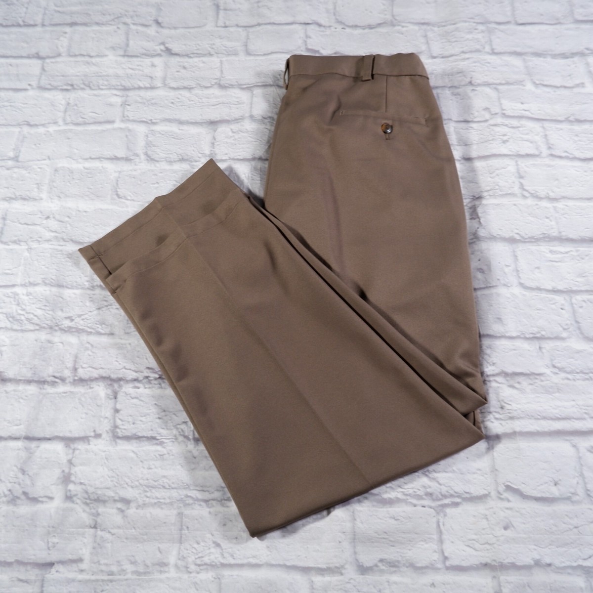 Haggar Q Brown Pleated Polyester Mens Dress Pants 38x31