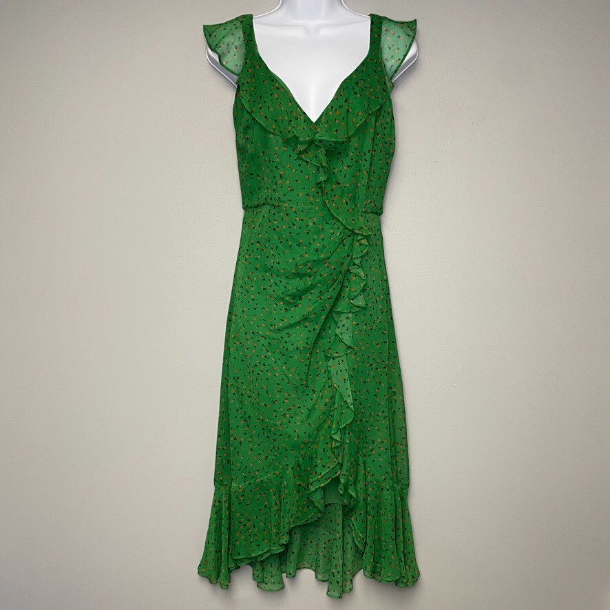Veronica Beard Amal Kelly Green Floral Ruffled Wrap 100% Silk Midi Dress Size 0 | eBay Veronica Beard Amal Kelly Green Floral Ruffled Wrap 100% Silk Midi Dress Size 0 | eBay