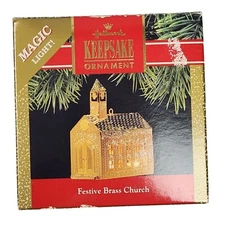 1991 Hallmark Festive Brass Church Keepsake Ornament SDB QLX7179
