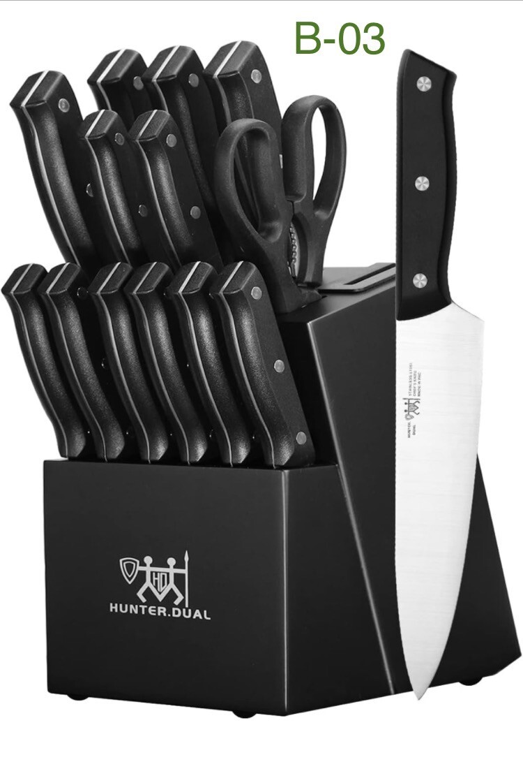 HUNTER.DUAL 15-Piece Kitchen Knife Set with Block for Ultimate Precision-image