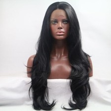 Natural Black Hair Long Natural Wave Lace Front Wigs Heat Fiber Hair Black Women