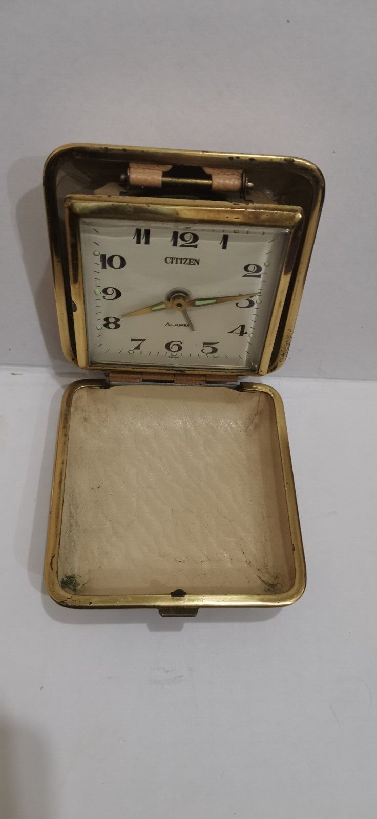 vintage CITIZEN travel ALARM clock in the dark leather case made in