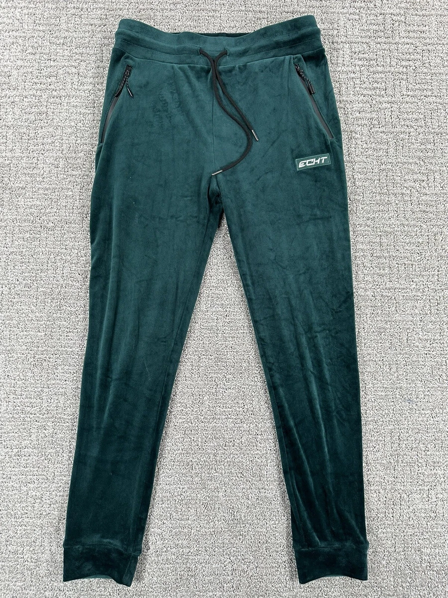 ECHT Pants Large L Green Joggers Velour Velvet Zip Pockets