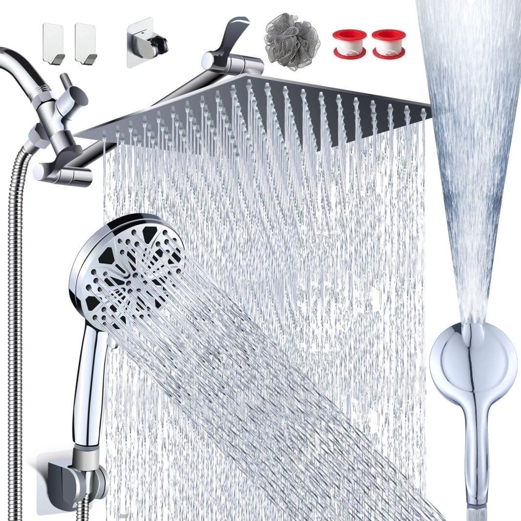 12-Inch Shower Head Combo with 8+2 Modes - Adjustable Chrome Rainfall Experience